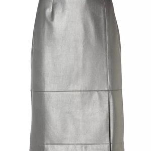 Boston Proper Metallic Silver Front Slit‎ Skirt Faux Leather Sz 4